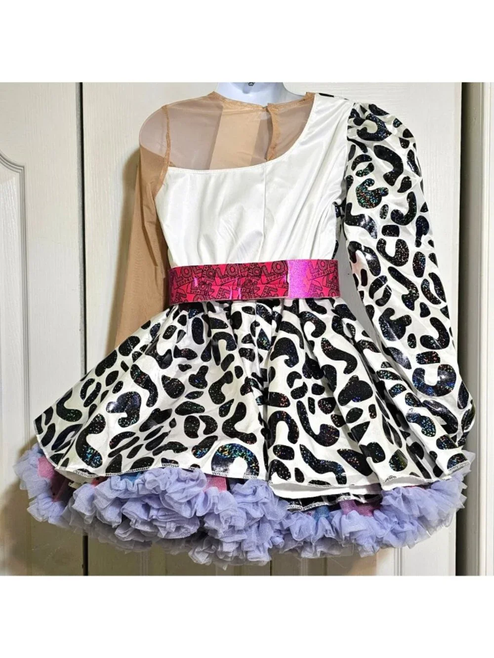 LOL Surprise! Diva Costume Girls 6-8 Bow Belt Dress Wig Pink Leopard Halloween